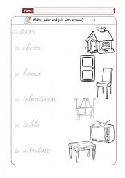 English Worksheet: Home Objects - Writing and Matching
