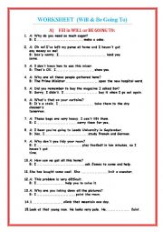 English Worksheet: FUTURE TENSE (WILL BE/GOING TO)