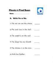 English Worksheet: Jolly Phonics Phase 6 Test - assessment