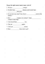 English Worksheet: Much/Many/Lot of