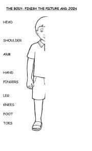English Worksheet: The Body. Finish the picture and join.