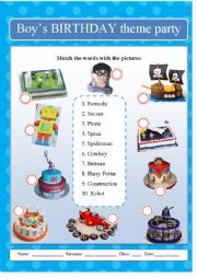 English Worksheet: Birthday themes/ part 1-Boys
