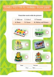 English Worksheet: Birthday theme party-part3- both genders