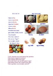 English Worksheet: EGGS (a poem + a pictionary)