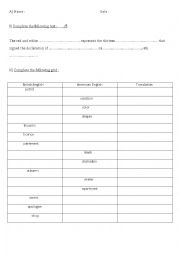 English Worksheet: British and American English test