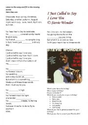 English Worksheet: I Just Called to say I Love You, Stevie Wonder 