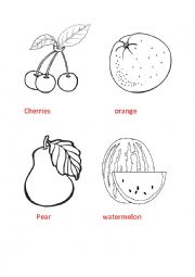 English Worksheet: fruits coloring flashcards