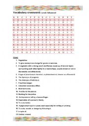 English Worksheet: Advanced Level Vocabulary crossword