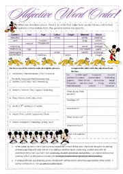 English Worksheet: adjectives order