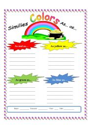 English Worksheet: Colors Similies