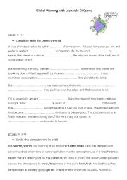 English Worksheet: Global warming movie with Leonardo Di Caprio