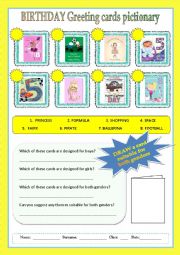 English Worksheet: Birthday greeting cards- Boys or Girls?