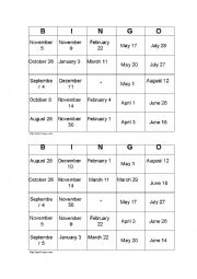 English Worksheet: Dates Bingo