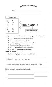 English Worksheet: Future Going To