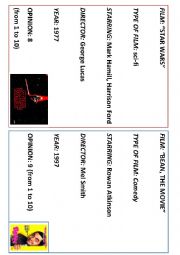 information about films - cards for oral work