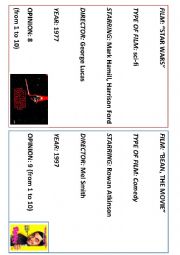 English Worksheet: information about films - cards for oral work