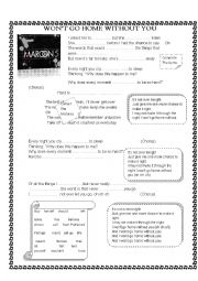 English Worksheet: SONG! - WONT GO HOME WITHOUT YOU by Maroon 5