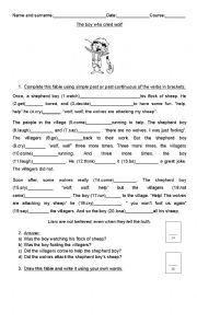 English Worksheet: The boy who cry wolf