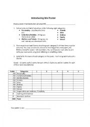 English Worksheet: Introducing me Poster