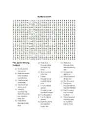 English Worksheet: Numbers search