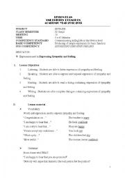 English Worksheet: Expressing Feeling and Sympathy Lesson Plan