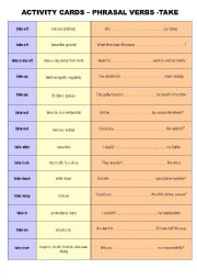 English Worksheet: Phrasal Verbs TAKE (Activity Cards)