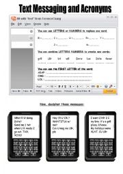 English Worksheet: SMS LANGUAGE and ACRONYMS