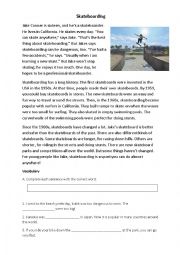 English Worksheet: Reading Comprehension Skateboarding