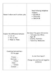 A1+ cards vocabulary and grammar