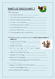 English Worksheet: PARTS OF SPEECH PART 2