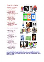 English Worksheet: SCHOOL POEMS 1 + a pictionary