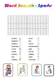 English Worksheet: WORDSEARCH - SPORTS