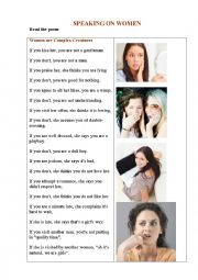 English Worksheet: SPEAKING ON WOMEN  (a poem to discuss)