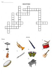 English Worksheet: Musical crossword and wordsearch 