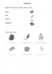 English Worksheet: School Objects