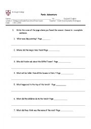 English Worksheet: Paris Adventure