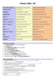 English Worksheet: Phrasal Verbs GET (exercises with key included)
