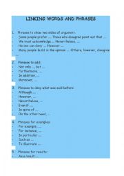English Worksheet: Linking words and phrases