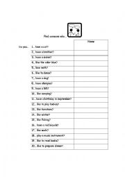 English Worksheet: Find someone who - 2nd cycle