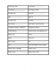 English Worksheet: Personal information Questions with Present Simple
