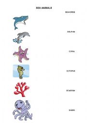 English Worksheet: Sea Animals - Matching