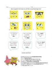 English Worksheet: Review Shapes/clours/feelings etc...with SpongeBob.