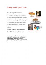 English Worksheet: UNHEALTHY WAY OF LIFE (a poem)