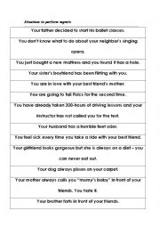 English Worksheet: Situations to perform Regrets
