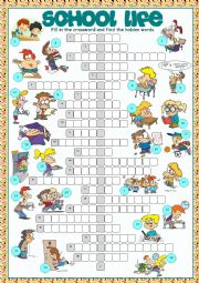 English Worksheet: School Life Crossword Puzzle