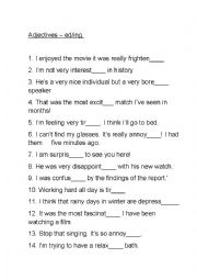 English Worksheet: Adjectives difference between ing and ed