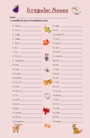 English Worksheet: Irregular Plurals