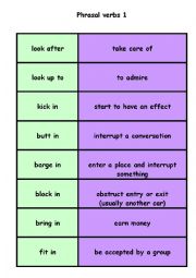 English Worksheet: Phrasal verbs matching cards