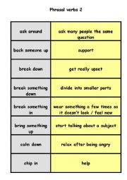 English Worksheet: Phrasal verbs matching cards 2