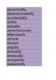 English Worksheet: Adverbs abnormally to awkwardly flashcards (synonyms and antonyms)